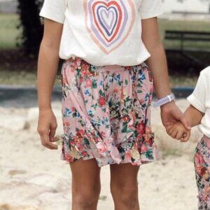 Little Auguste Pink Floral Ruffle Skirt Size 9-10